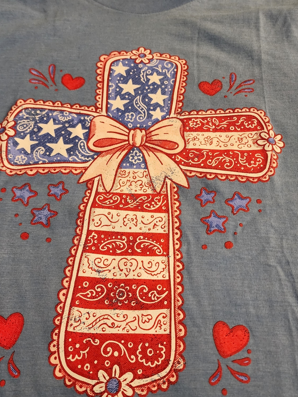 Patriotic Cross Graphic Tee - Blue & Red. NWT
